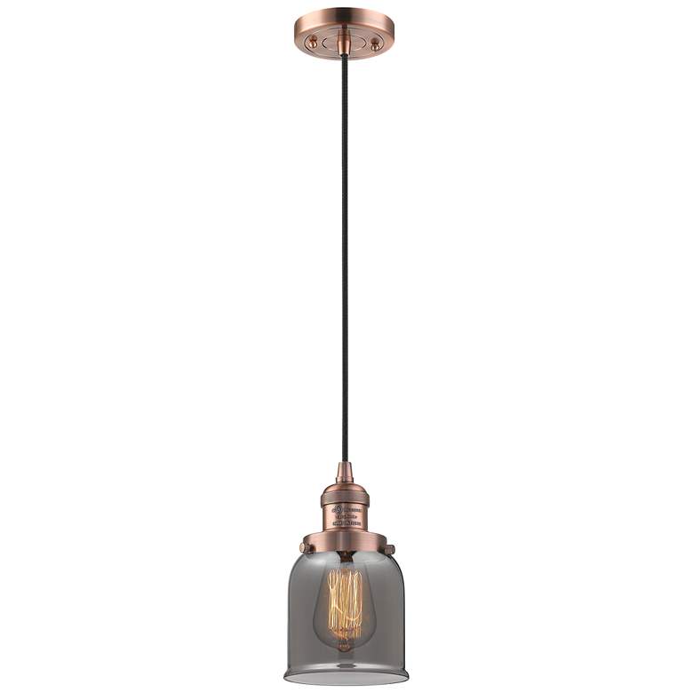 Image 1 Franklin Restoration Bell 5" Copper Corded Mini Pendant w/ Smoke Shade