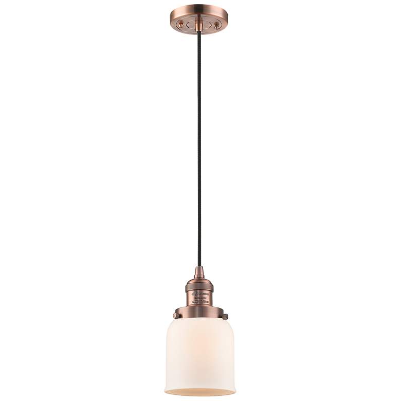 Image 1 Franklin Restoration Bell 5" Copper Corded Mini Pendant w/ White Shade
