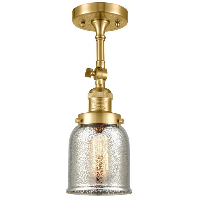 Image 1 Franklin Restoration Bell 5" Gold Semi Flush Mount w/ Mercury Shade