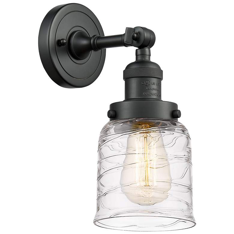 Image 1 Franklin Restoration Bell 5" LED Sconce - Black Finish - Deco Swirl Sh