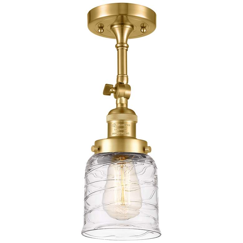 Image 1 Franklin Restoration Bell 5" LED Semi-Flush - Satin Gold - Deco Swirl
