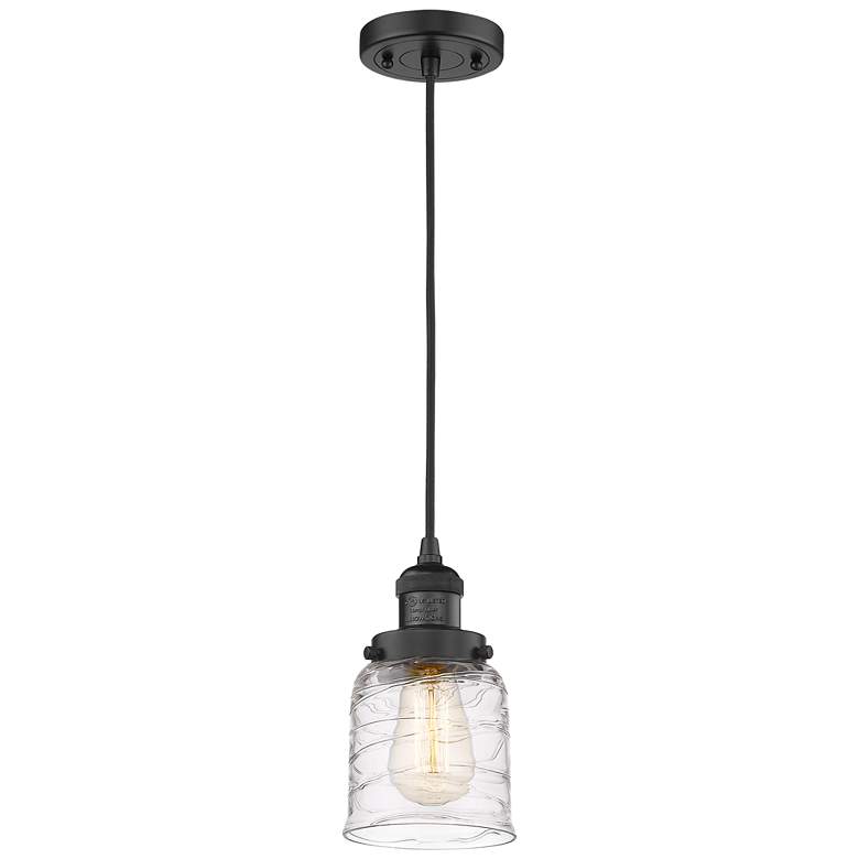 Image 1 Franklin Restoration Bell 5" Matte Black Corded Mini Pendant w/ Deco S