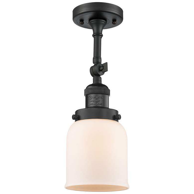 Image 1 Franklin Restoration Bell 5" Matte Black Semi Flush Mount w/ White Sha