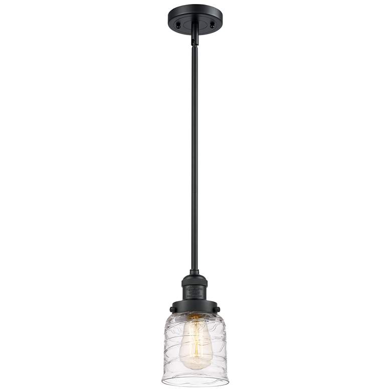 Image 1 Franklin Restoration Bell 5" Matte Black Stemmed Mini Pendant w/ Deco