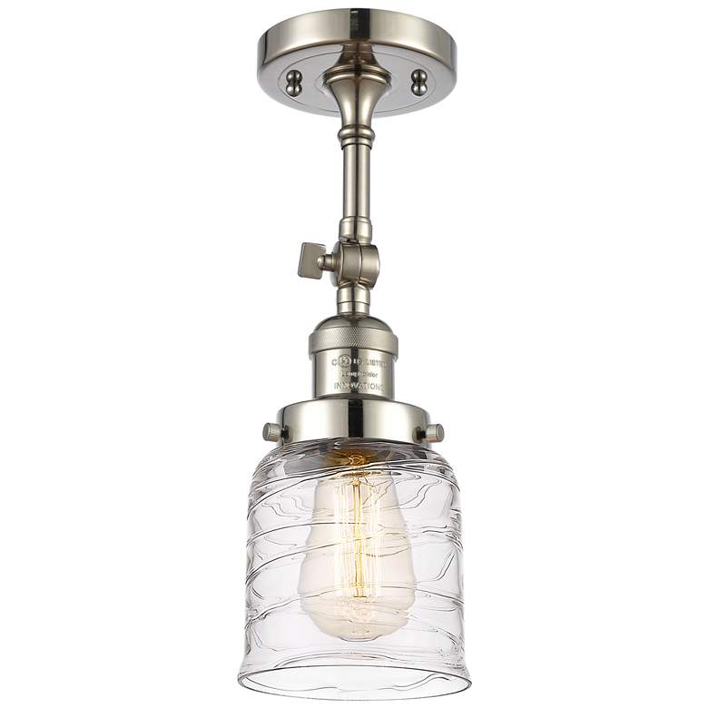 Image 1 Franklin Restoration Bell 5" Nickel Semi-Flush w/ Swirl Shade