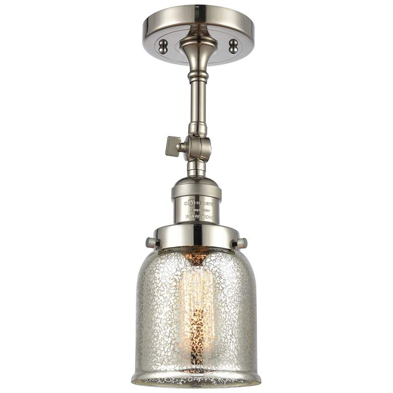 Image 1 Franklin Restoration Bell 5" Polished Nickel Semi Flush w/ Mercury Sha