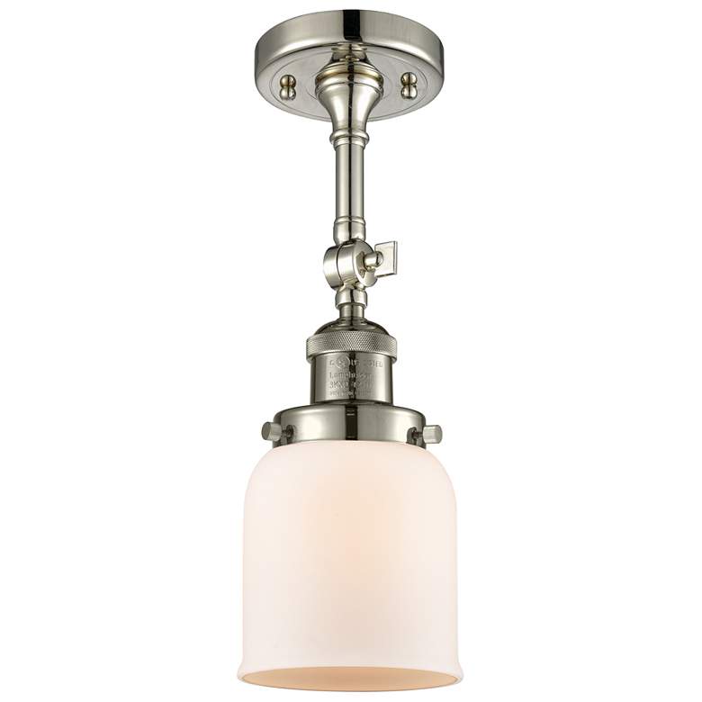 Image 1 Franklin Restoration Bell 5" Polished Nickel Semi Flush w/ White Shade