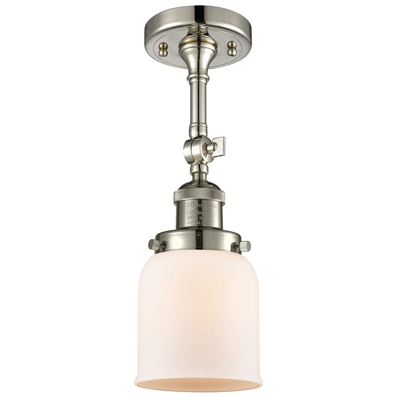 Image 1 Franklin Restoration Bell 5 inch Polished Nickel Semi Flush w/ White Shade