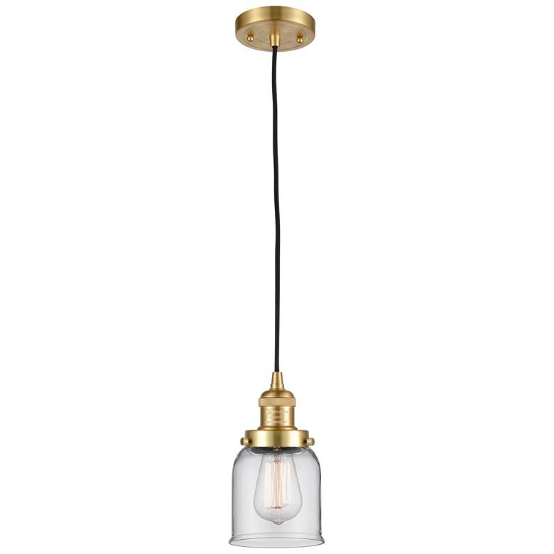 Image 1 Franklin Restoration Bell 5" Satin Gold Corded Mini Pendant w/ Clear S