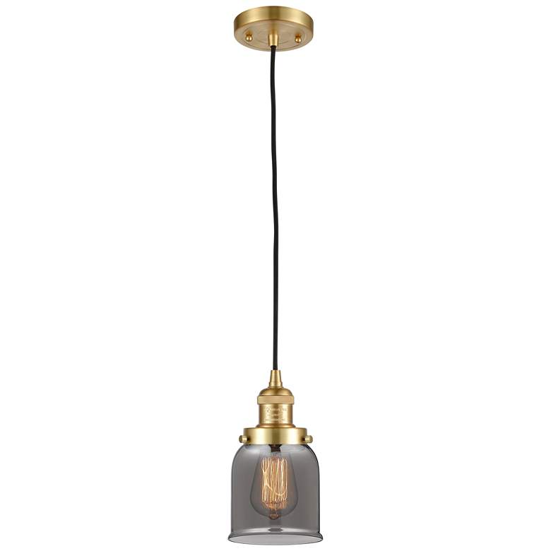 Image 1 Franklin Restoration Bell 5" Satin Gold Corded Mini Pendant w/ Smoke S