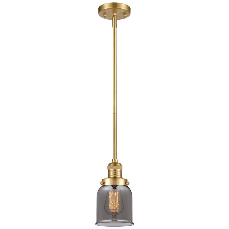 Image 1 Franklin Restoration Bell 5" Satin Gold Stemmed Mini Pendant w/ Smoke