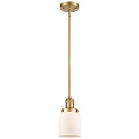 Image1 of Franklin Restoration Bell 5" Satin Gold Stemmed Mini Pendant w/ White