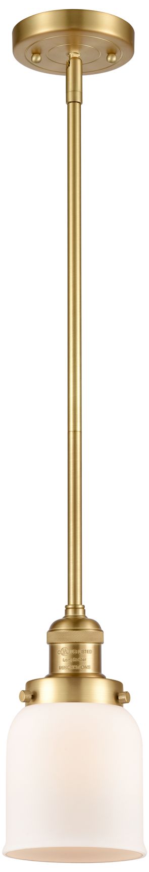 Image 2 Franklin Restoration Bell 5" Satin Gold Stemmed Mini Pendant w/ White more views