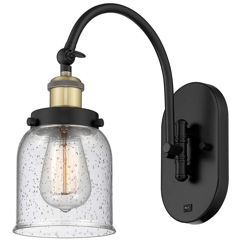 Image 1 Franklin Restoration Bell 5" Seedy Shade Black Brass Incandescent Scon