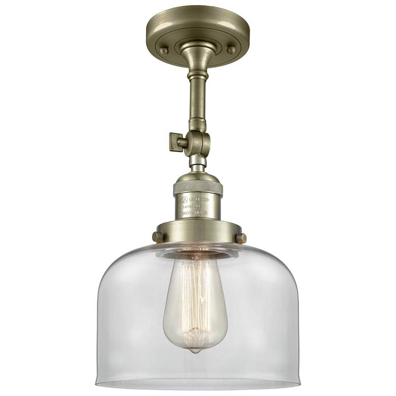 Image 1 Franklin Restoration Bell 8" Antique Brass Semi Flush Mount w/ Clear S