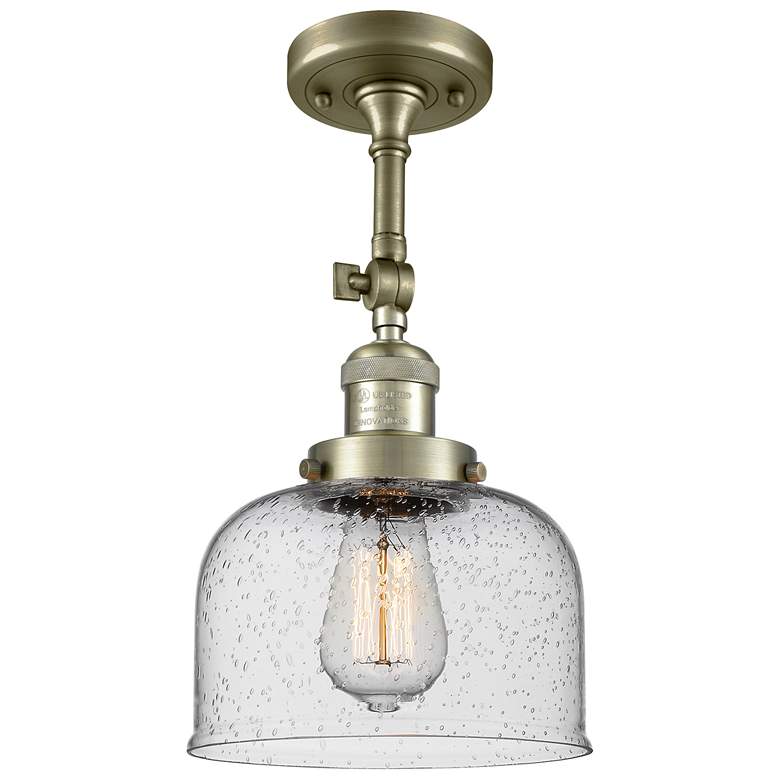 Image 1 Franklin Restoration Bell 8" Antique Brass Semi Flush Mount w/ Seedy S
