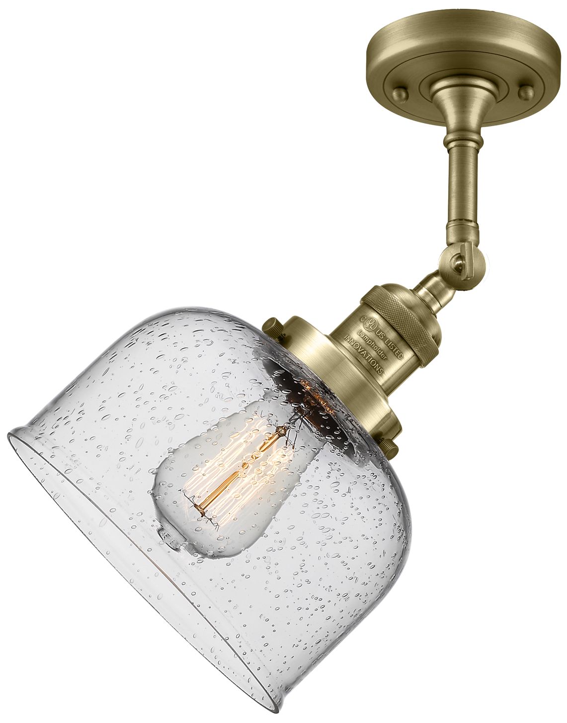 Image 2 Franklin Restoration Bell 8" Antique Brass Semi Flush Mount w/ Seedy S more views