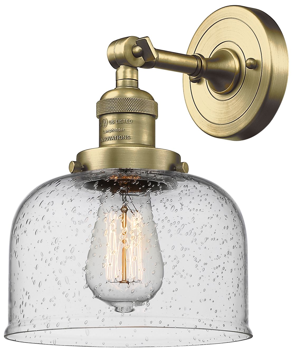 Image 3 Franklin Restoration Bell 8" Antique Brass Semi Flush Mount w/ Seedy S more views