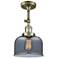 Franklin Restoration Bell 8" Antique Brass Semi Flush Mount w/ Smoke S