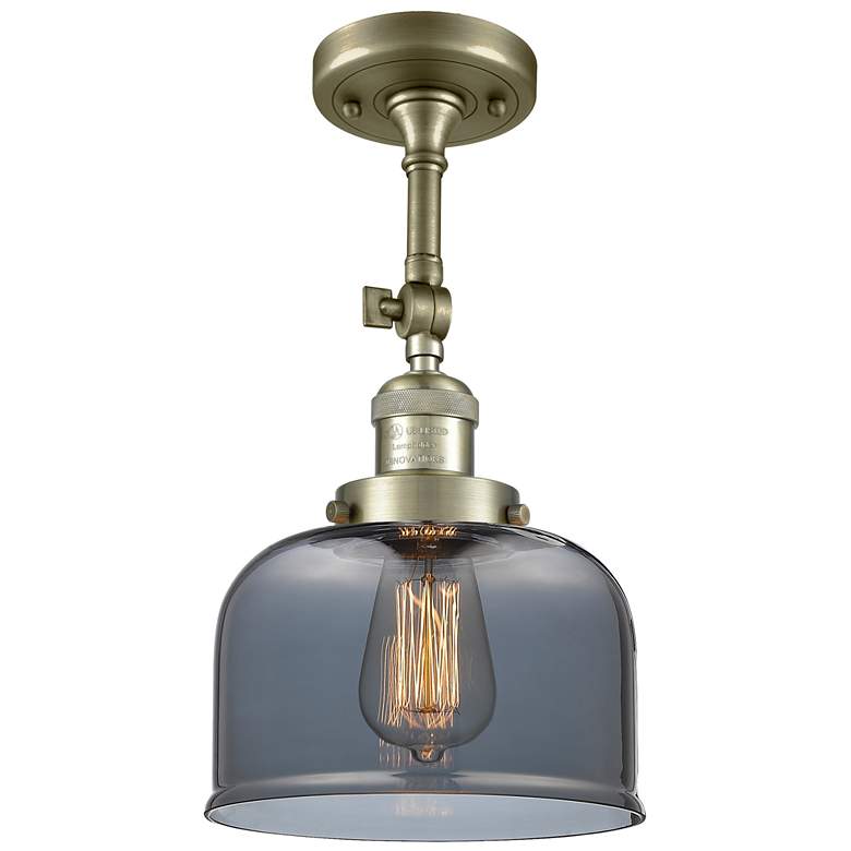 Image 1 Franklin Restoration Bell 8" Antique Brass Semi Flush Mount w/ Smoke S