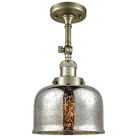 Image1 of Franklin Restoration Bell 8" Antique Brass Semi Flush w/ Mercury Shade