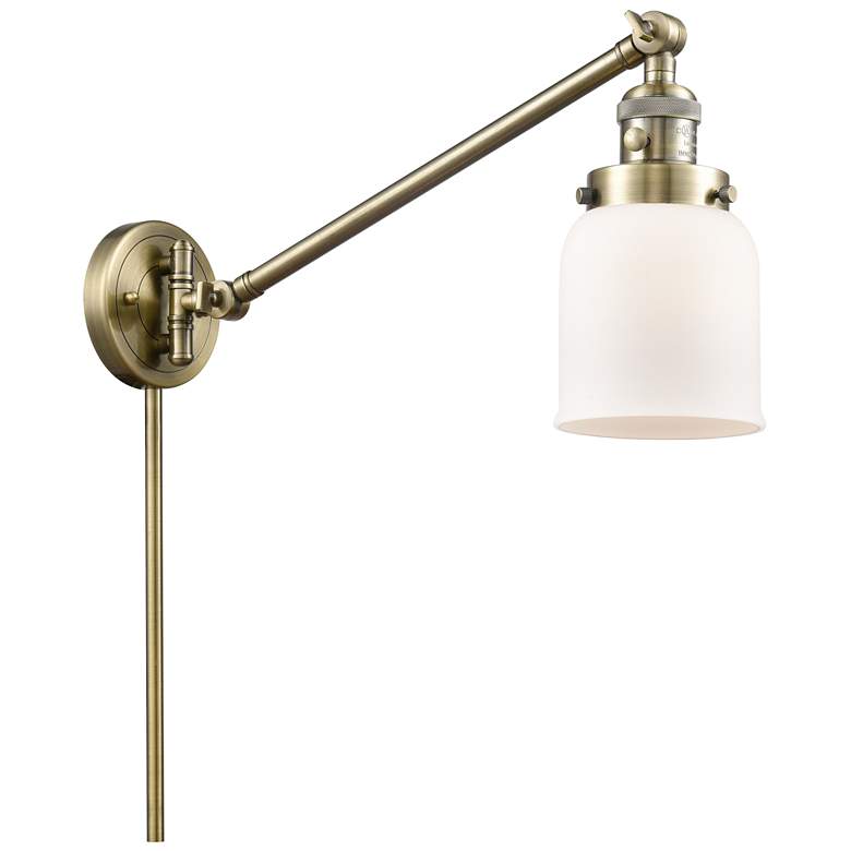 Image 1 Franklin Restoration Bell 8" Antique Brass Swing Arm w/ Matte White Sh