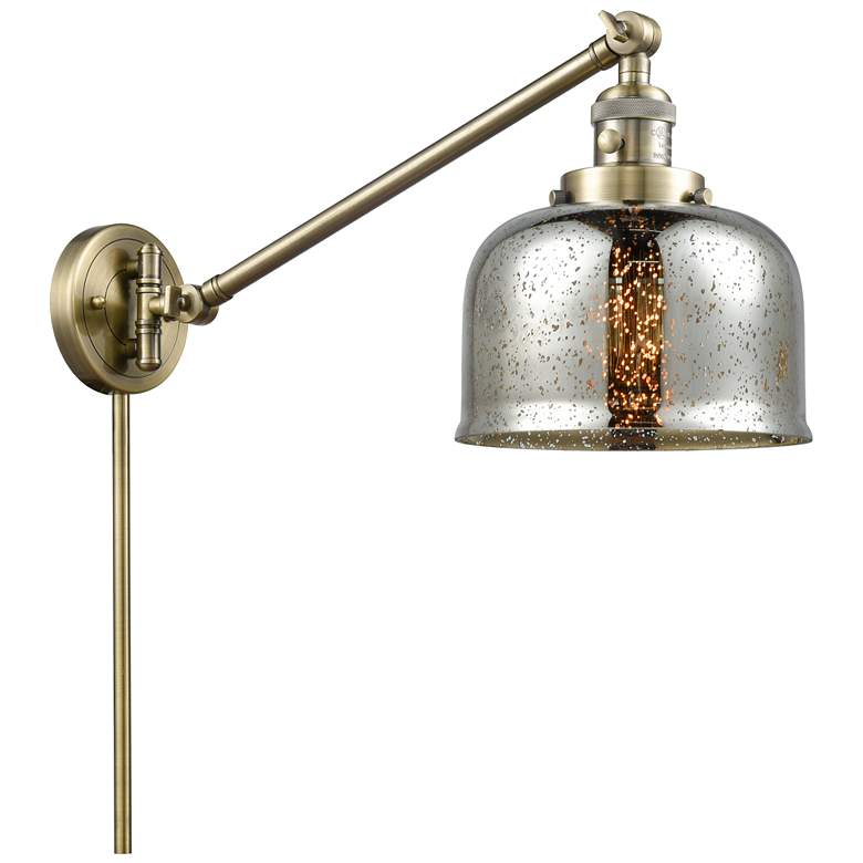 Image 1 Franklin Restoration Bell 8" Antique Brass Swing Arm w/ Mercury Shade