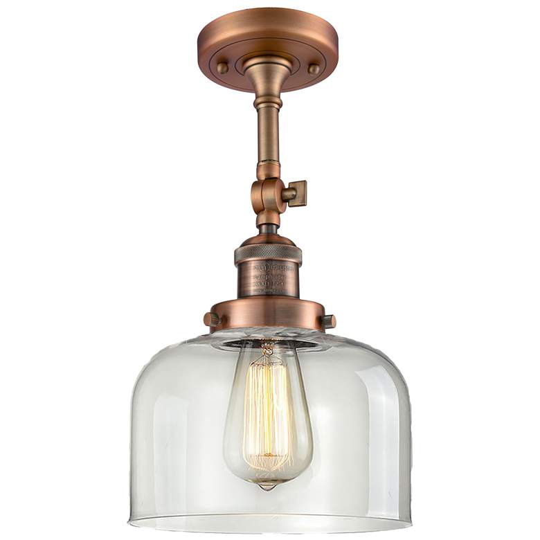 Image 1 Franklin Restoration Bell 8" Antique Copper Semi Flush Mount w/ Clear
