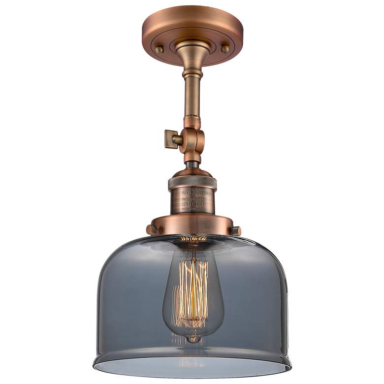 Image 1 Franklin Restoration Bell 8" Antique Copper Semi Flush Mount w/ Smoke