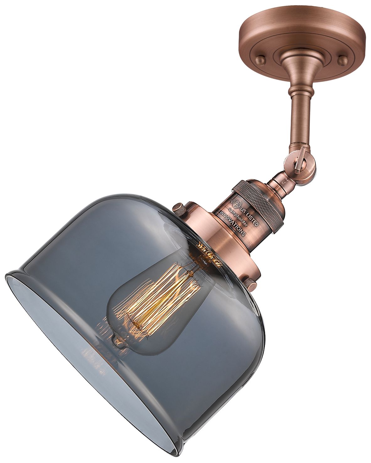 Image 2 Franklin Restoration Bell 8" Antique Copper Semi Flush Mount w/ Smoke  more views