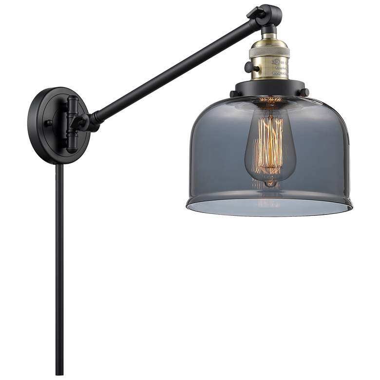 Image 1 Franklin Restoration Bell 8 inch Black Antique Brass Swing Arm w/ Smoke Sh