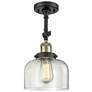 Franklin Restoration Bell 8" Black Brass LED Semi-Flush w/ Clear Shade