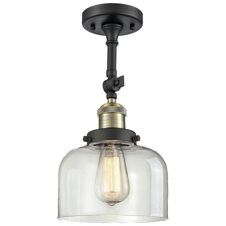 Image 1 Franklin Restoration Bell 8" Black Brass LED Semi-Flush w/ Clear Shade