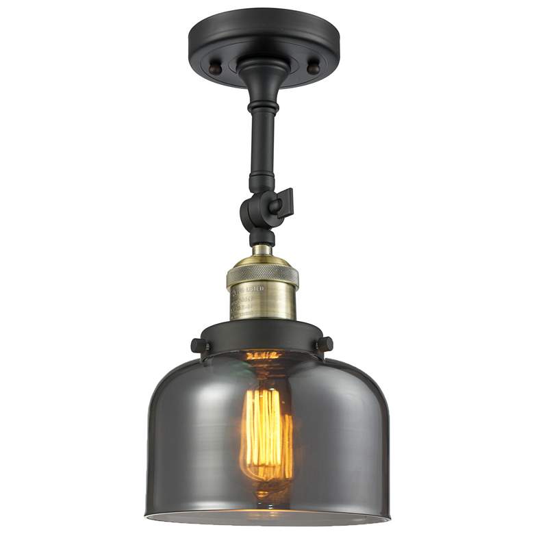 Image 1 Franklin Restoration Bell 8" Black Brass Semi Flush Mount w/ Smoke Sha
