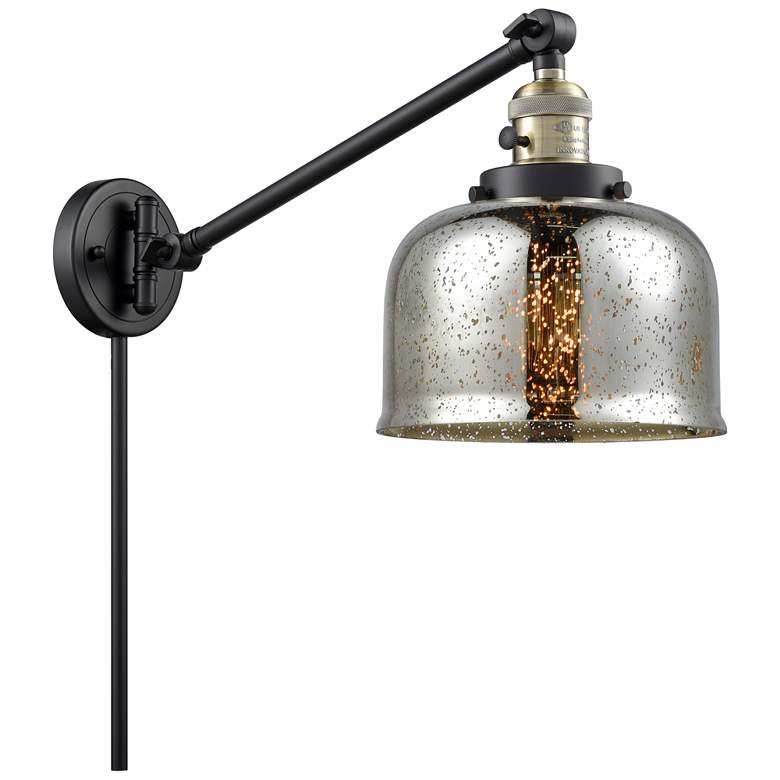 Image 1 Franklin Restoration Bell 8" Black Brass Swing Arm w/ Mercury Shade