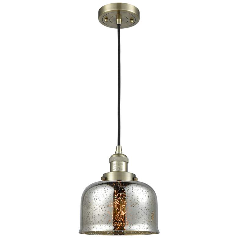 Image 1 Franklin Restoration Bell 8" Brass Corded Mini Pendant w/ Mercury Shad