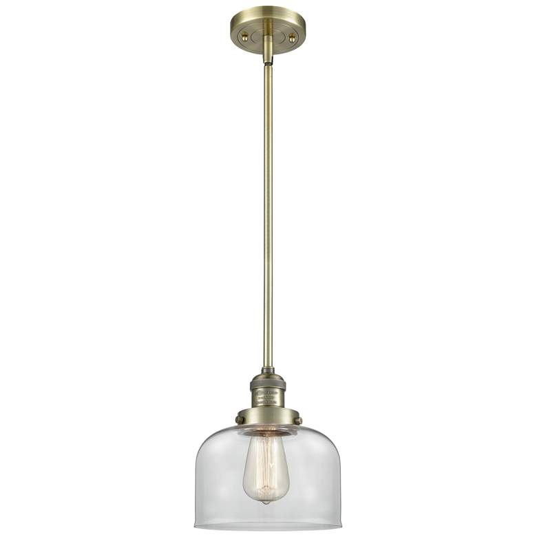 Image 1 Franklin Restoration Bell 8" Brass Stemmed Mini Pendant w/ Clear Shade
