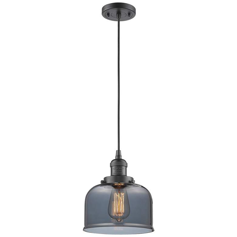 Image 1 Franklin Restoration Bell 8" Bronze Corded Mini Pendant w/ Smoke Shade