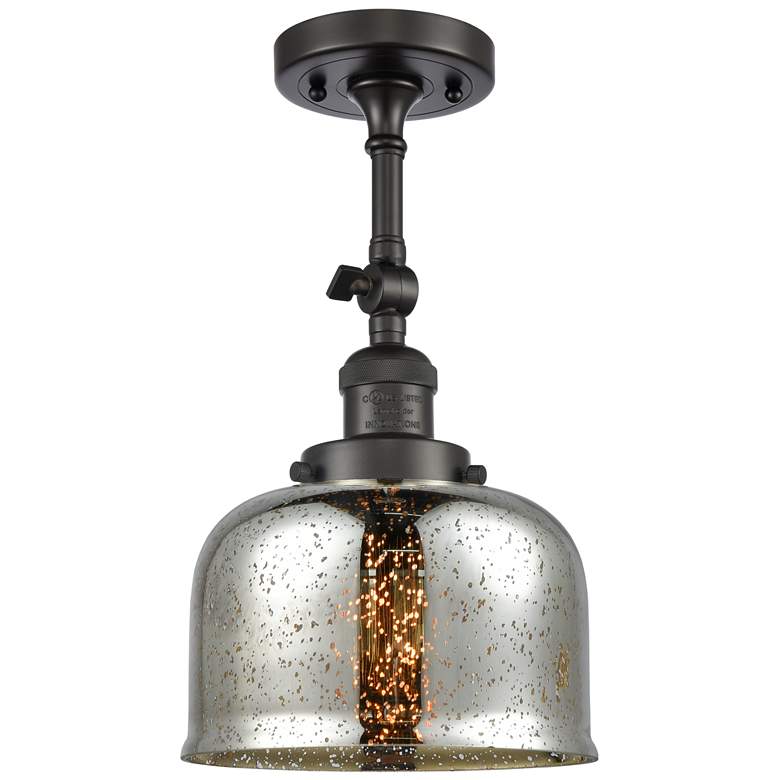 Image 1 Franklin Restoration Bell 8" Bronze Semi Flush Mount w/ Mercury Shade