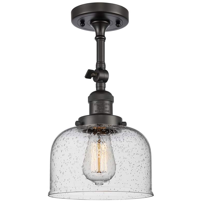 Image 1 Franklin Restoration Bell 8" Bronze Semi Flush Mount w/ Seedy Shade