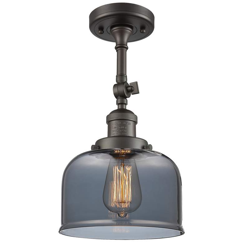 Image 1 Franklin Restoration Bell 8" Bronze Semi Flush Mount w/ Smoke Shade