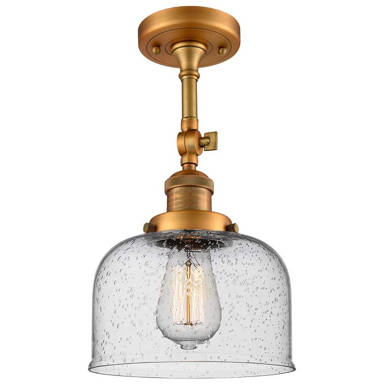 Image 1 Franklin Restoration Bell 8" Brushed Brass Semi Flush Mount w/ Seedy S