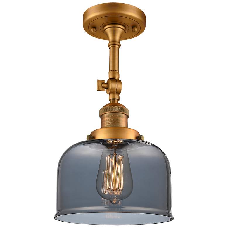 Image 1 Franklin Restoration Bell 8" Brushed Brass Semi Flush Mount w/ Smoke S