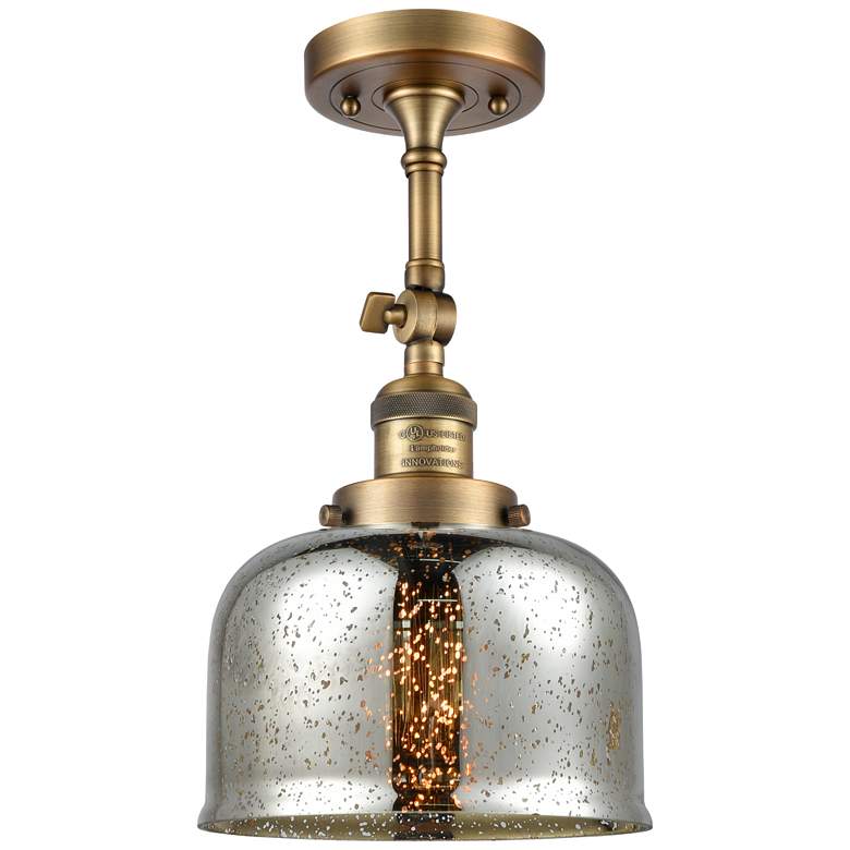 Image 1 Franklin Restoration Bell 8" Brushed Brass Semi Flush w/ Mercury Shade