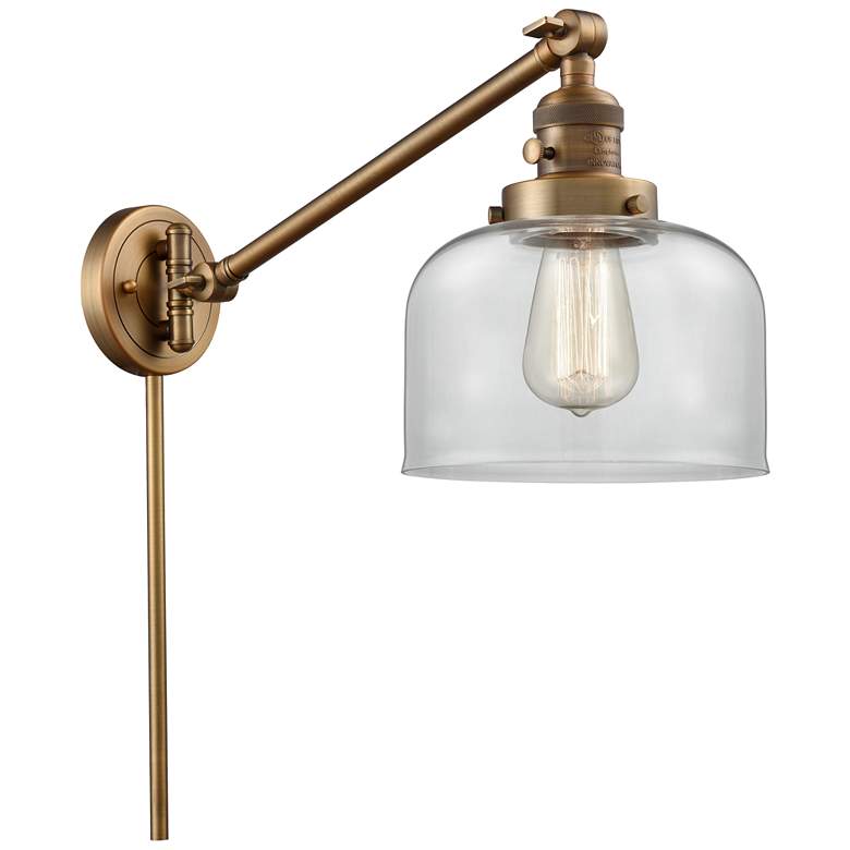 Image 1 Franklin Restoration Bell 8" Brushed Brass Swing Arm w/ Clear Shade