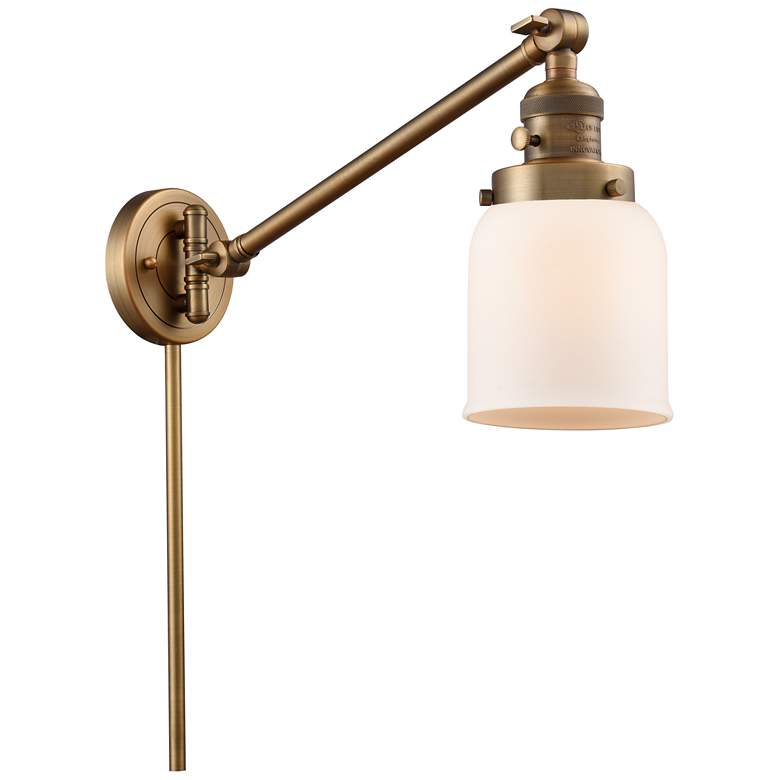 Image 1 Franklin Restoration Bell 8" Brushed Brass Swing Arm w/ Matte White Sh