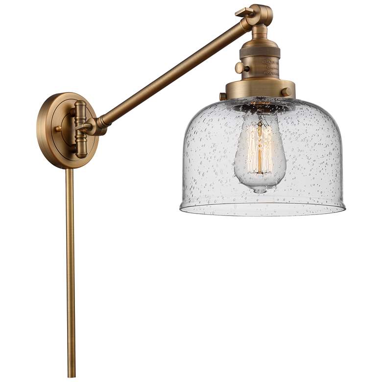 Image 1 Franklin Restoration Bell 8" Brushed Brass Swing Arm w/ Seedy Shade