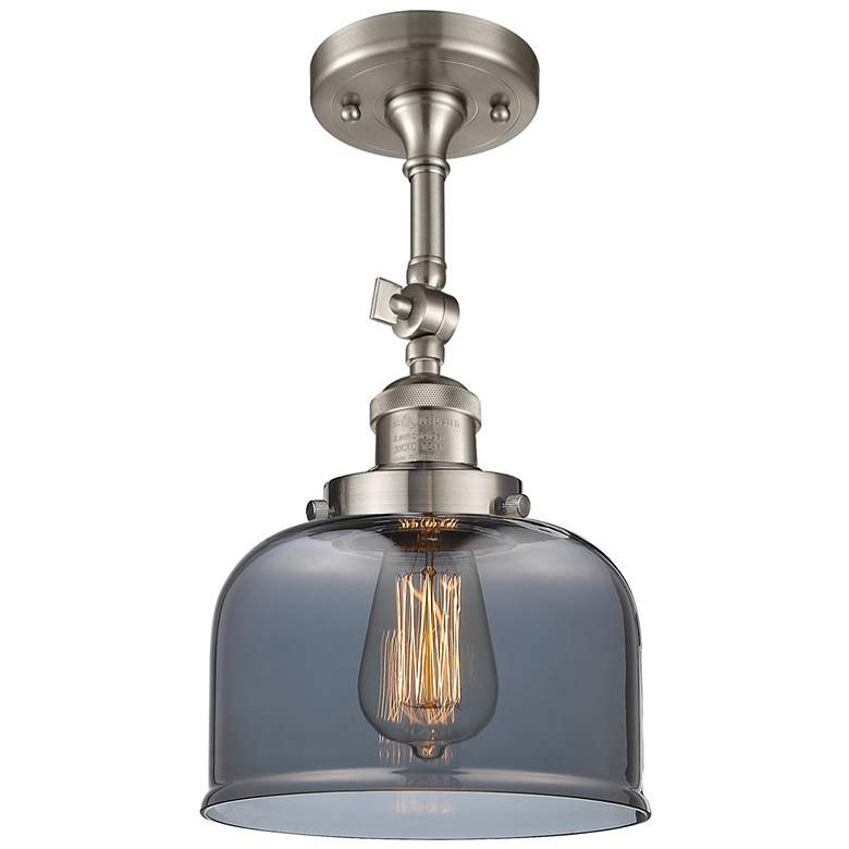 Image 1 Franklin Restoration Bell 8" Brushed Nickel Semi Flush Mount w/ Smoke