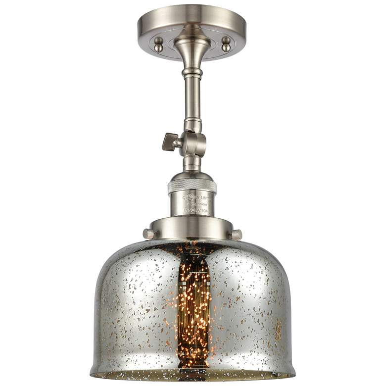 Image 1 Franklin Restoration Bell 8 inch Brushed Nickel Semi Flush w/ Mercury Shad