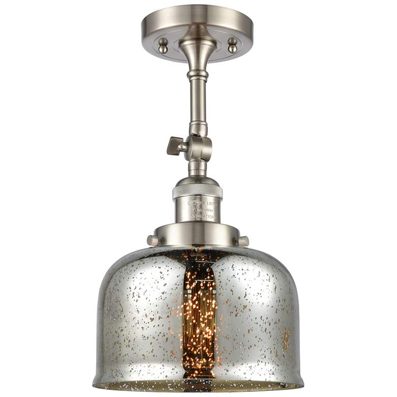 Image 1 Franklin Restoration Bell 8" Brushed Nickel Semi Flush w/ Mercury Shad